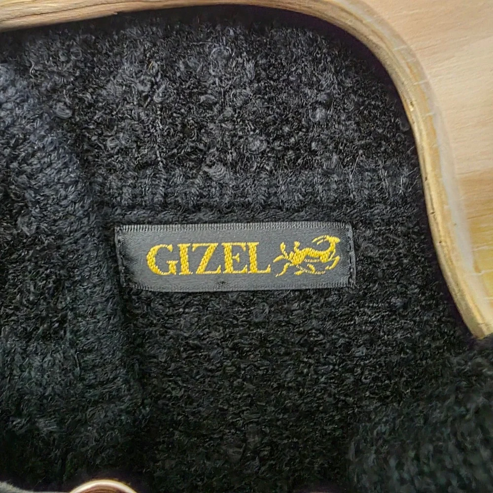 GIZEL Black Textured Knit Fringe Poncho Cape Cardigan Coat Warm‎